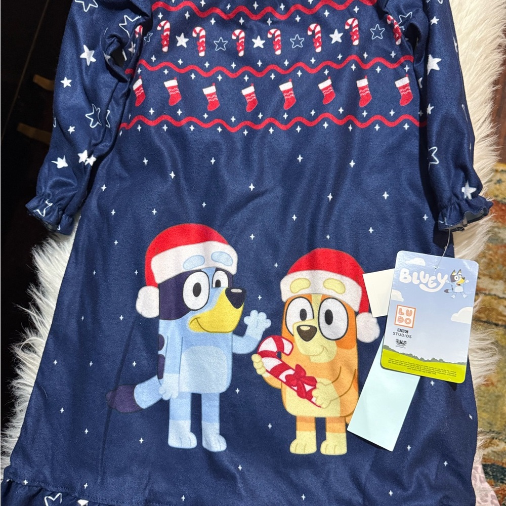 Bluey Kids Pajama Nightgown - Navy with Red and White Accents